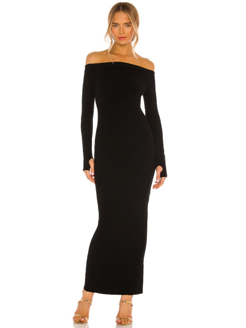 Michael Costello x REVOLVE Off Shoulder Bodycon Maxi Dress in Black Long Sleeve